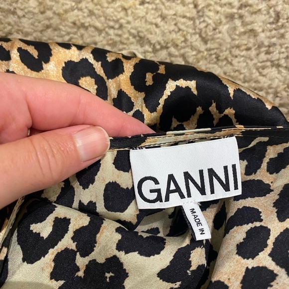 Ganni Women’s Leopard Printed Silk Wrap Dress Tan & Brown Size 36 Maxi - Picture 7 of 12